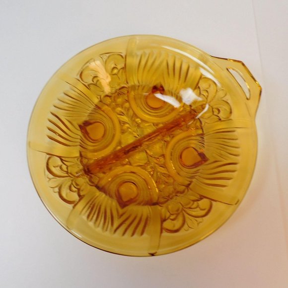 Indiana Glass Amber Killarney Divided 2 part Tab Handle Relish Dish Bowl - Picture 5 of 8